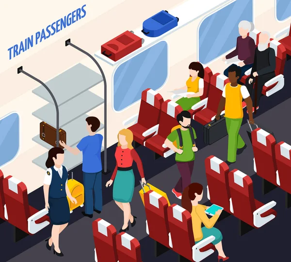 Composição Isométrica dos Passageiros de Comboios —  Vetores de Stock