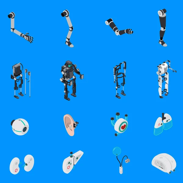 Set di icone di protesi ioniche esoscheletro — Vettoriale Stock