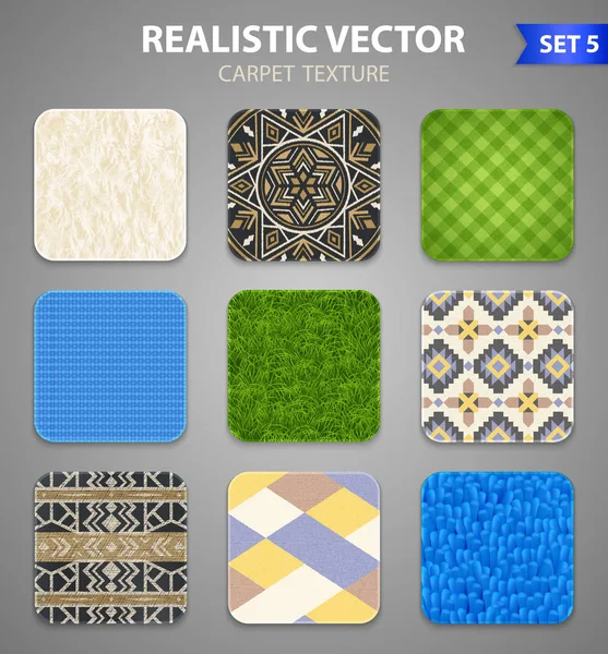 Tappeto realistico Texture Patterns Set — Vettoriale Stock