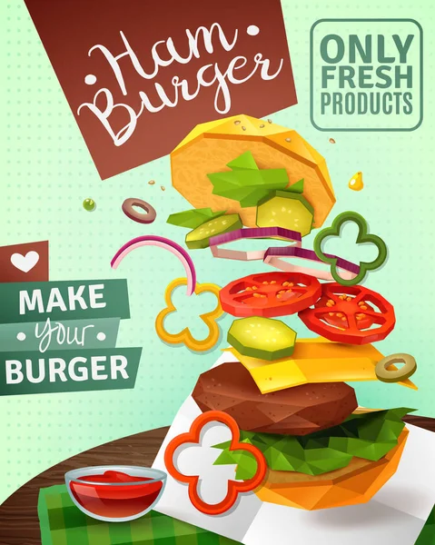 3D Hamburger Werbeplakat — Stockvektor