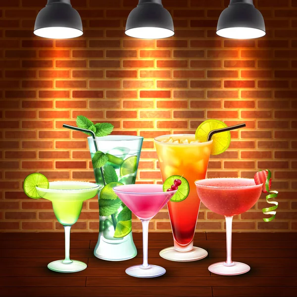 Cocktails Realistic Colored Composition — Stock Vector