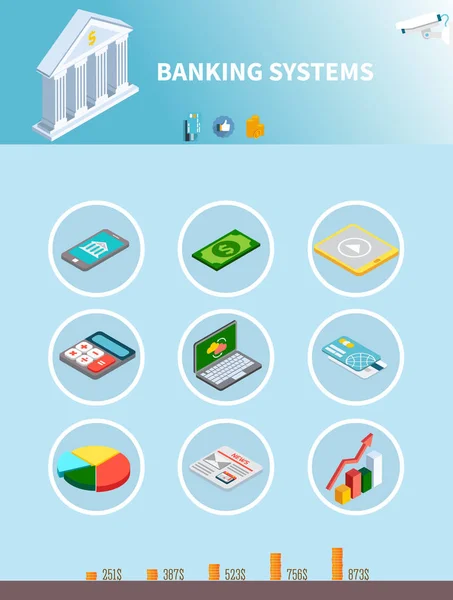 Bancaire Isometrisch Icons achtergrond — Stockvector