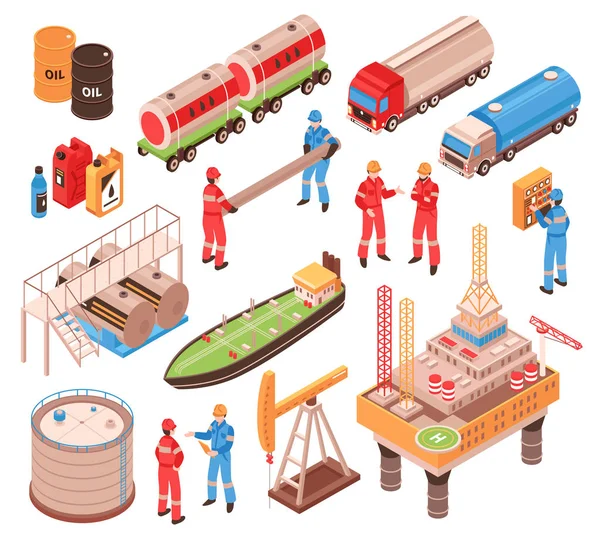 Oil Gas Isometric Icons — Stock Vector