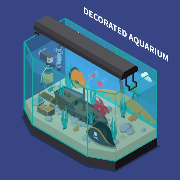 Isometrische Zusammensetzung des verzierten Aquariums — Stockvektor