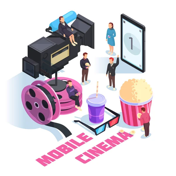 Mobile Cinema Isometric Concept — Stock Vector