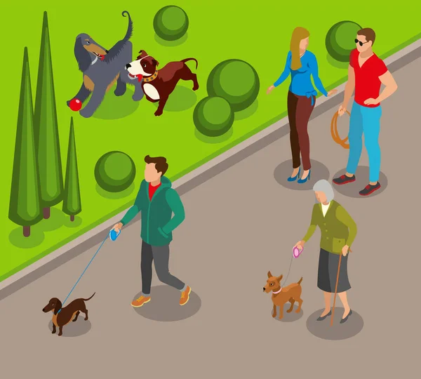 Köpek yürüyüş izometrik çizimde — Stok Vektör