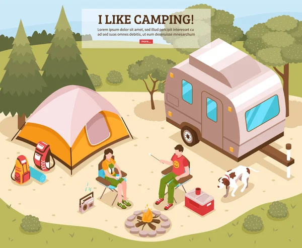 Cartaz Isométrico de Churrasco de Camping — Vetor de Stock