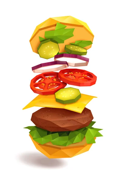 Hamburger Flying Ingredients — Stock Vector