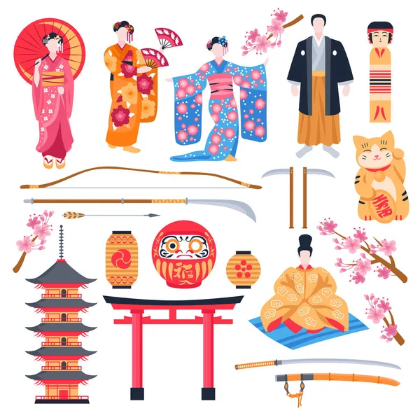 Ancient Japan Flat Set — Stock Vector