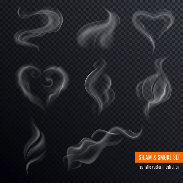 Set realista de humo de vapor — Vector de stock