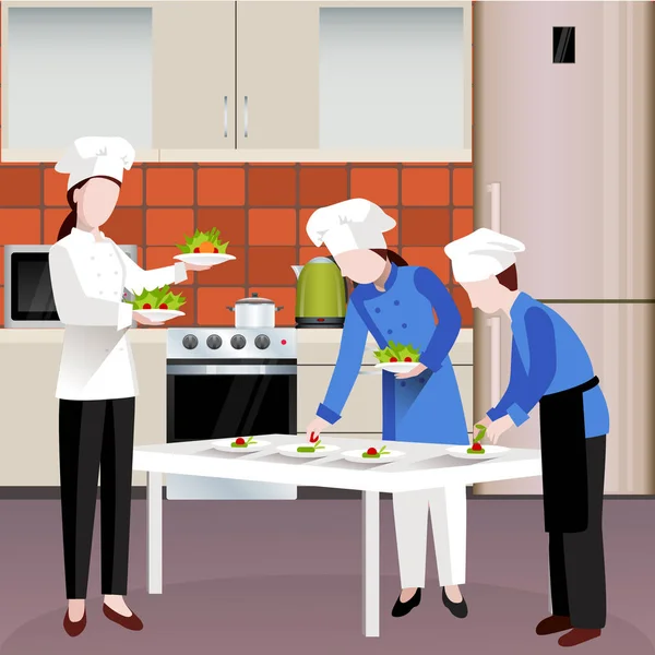 Flat Colored Cooking People Composition — Stock Vector