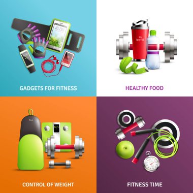 Fitness Spor salonu konsept Icons Set