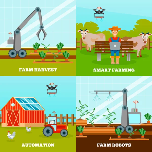 Smart Farming 2x2 Designkonzept — Stockvektor