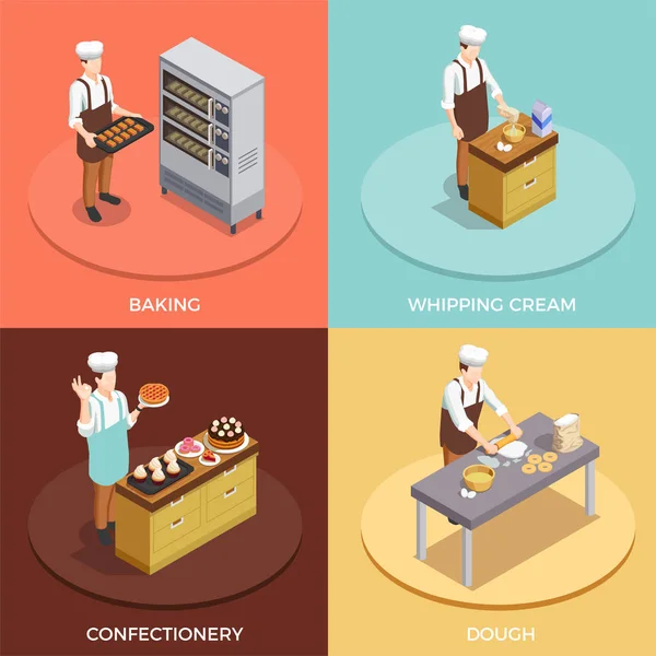 Set di icone del concetto di pasticceria Chef — Vettoriale Stock