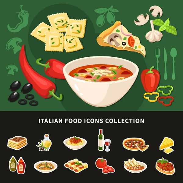 Italské potraviny ikony kolekce — Stockový vektor
