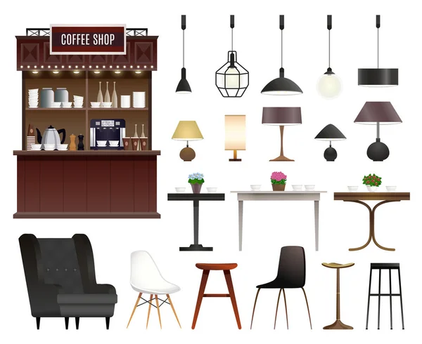 Kahve Dükkanı gerçekçi kümesi — Stok Vektör