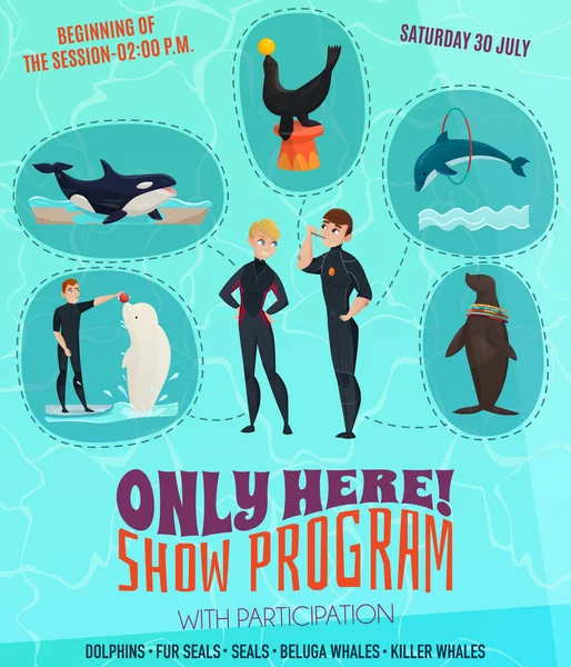 Programa Dolphinarium Show Poster — Vetor de Stock