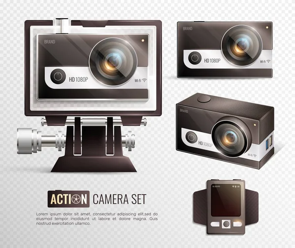 Actie Camera Transaparent Set — Stockvector