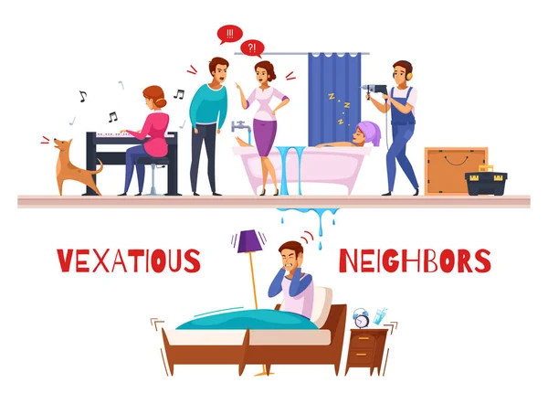 Neighbors Relations Cartoon Composition — Stock Vector