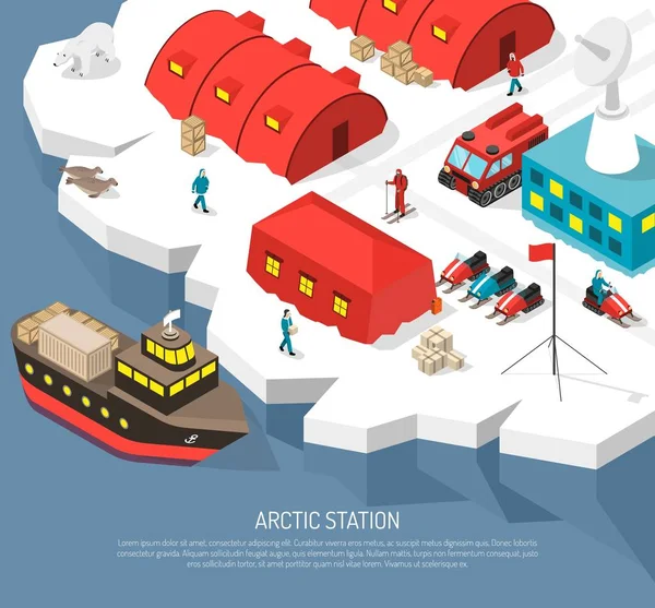 Αρκτική Polar σταθμό ισομετρική αφίσα — Διανυσματικό Αρχείο