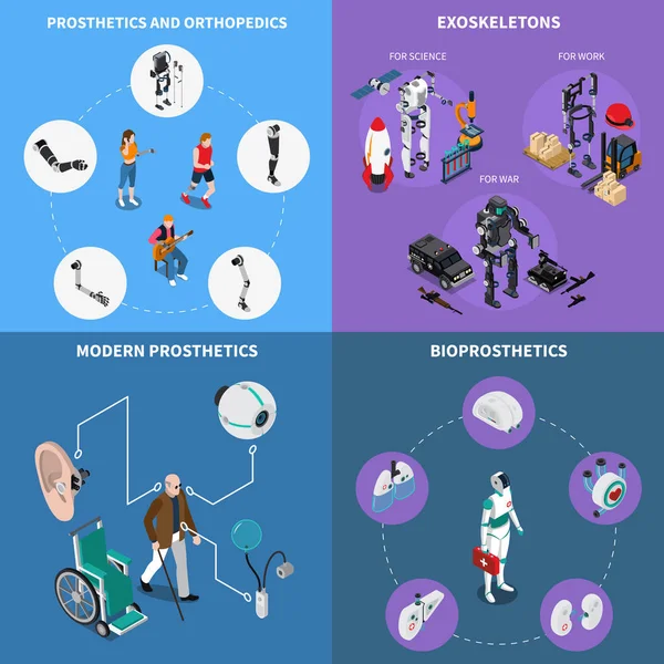 Exosquelette Prothèses Bioniques Concept Icônes Set — Image vectorielle