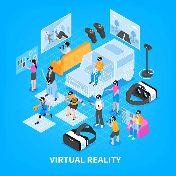 Realidade Virtual Composição Isométrica — Vetor de Stock
