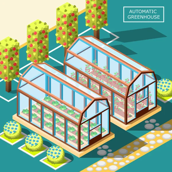 Affiche isométrique des robots agricoles — Image vectorielle