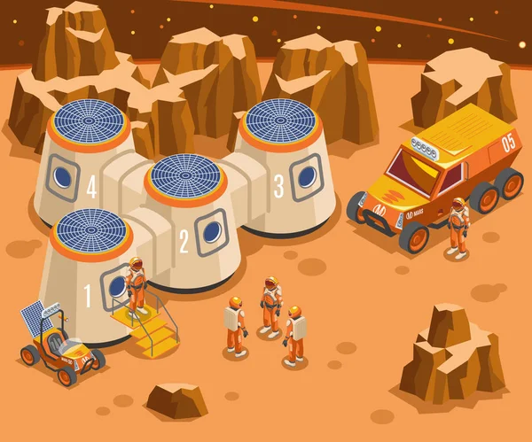 Base sur Mars Illustration isométrique — Image vectorielle