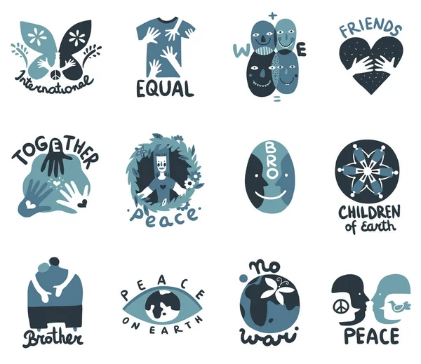 Emblemas de símbolos de amistad internacional — Archivo Imágenes Vectoriales