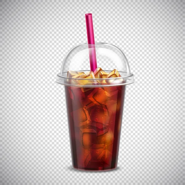 Cola avec glace réaliste transparent — Image vectorielle