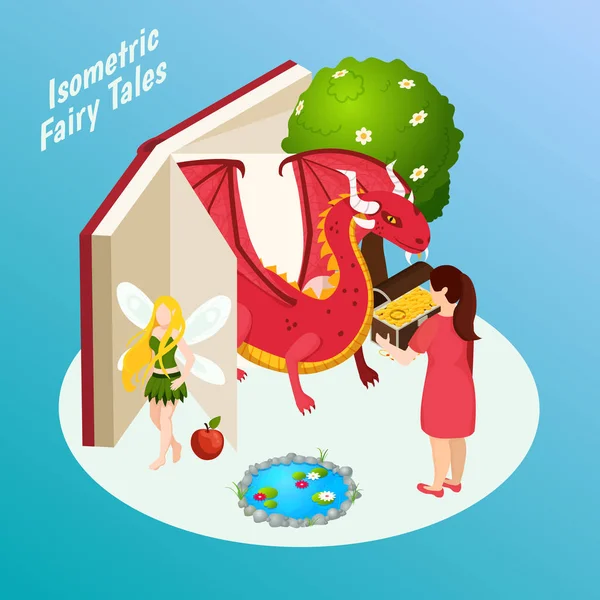Fairy Tales Isometric Composition — Stock Vector