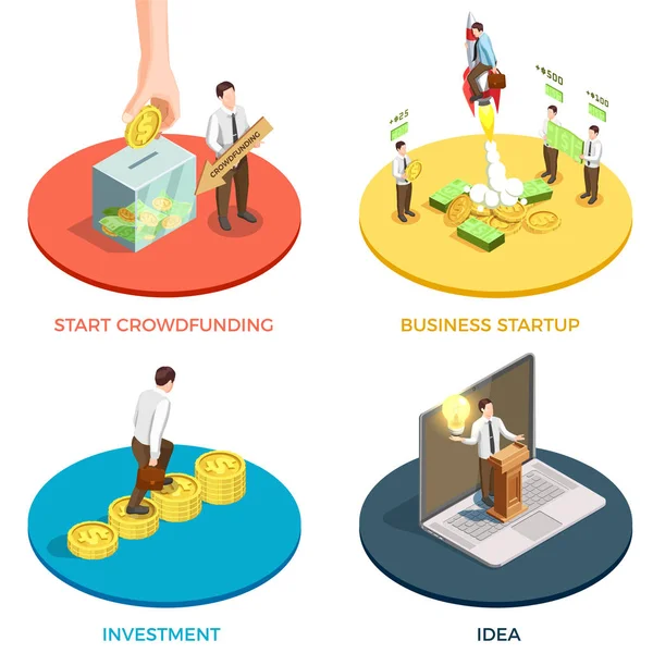 Crowdfunding concetto Icone Set — Vettoriale Stock