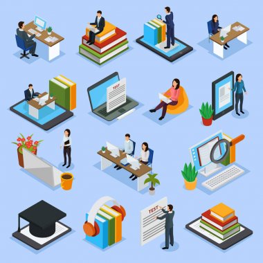 Çevrimiçi Eğitim Isometric Simgeleri