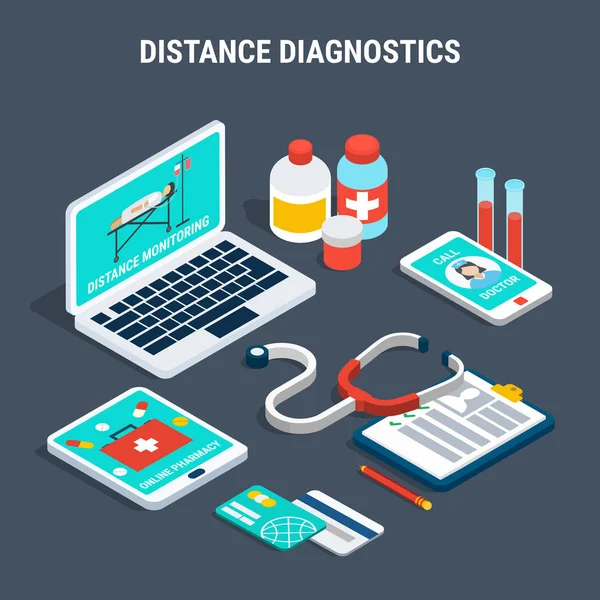Isometrisches Set für die medizinische Diagnostik — Stockvektor