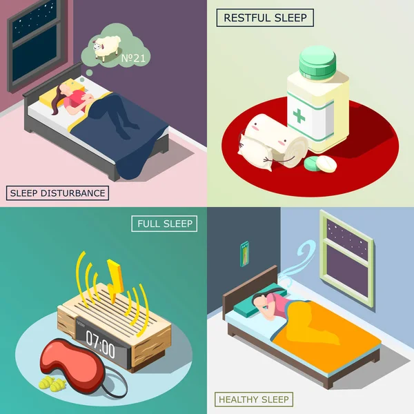 밤 잠 아이소메트릭 디자인 컨셉 — 스톡 벡터