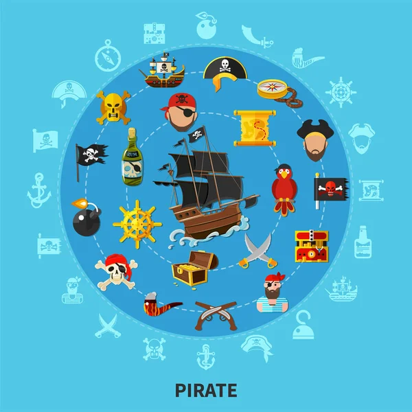 Pirate Attributes Cartoon Composition — Stock Vector