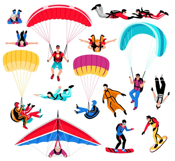 Комплект экстремальных видов спорта с парашютом — стоковый вектор