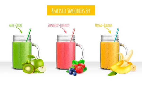 Smoothies üvegek reális készlet — Stock Vector