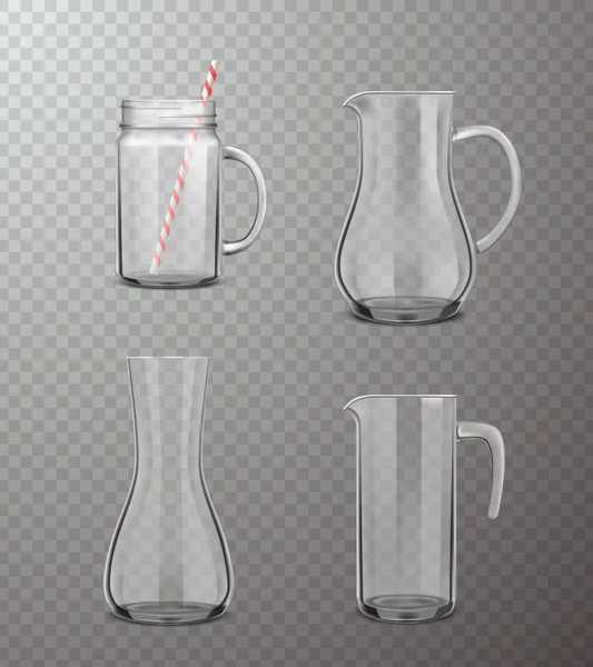 Glass Jugs Realistic Transparent Set — Stock Vector