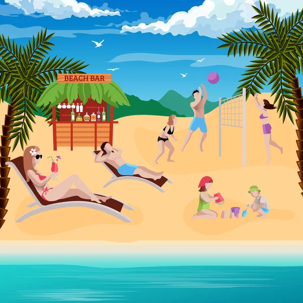 Playa Bar Composición de vacaciones — Archivo Imágenes Vectoriales