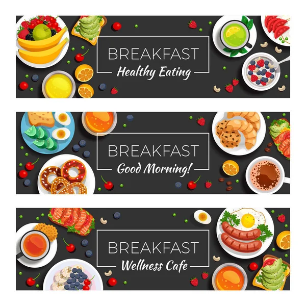 Desayuno Banners Horizontales — Archivo Imágenes Vectoriales