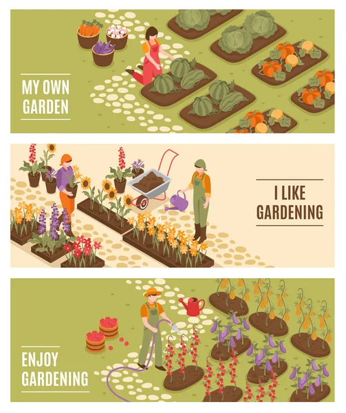 Jardinería Set de Banners isométricos — Vector de stock