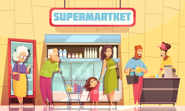 Queue People Supermarket — Stock Vector