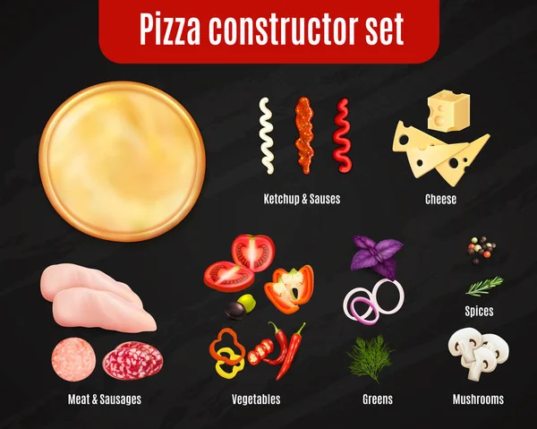 Conjunto realista de construtor de pizza — Vetor de Stock