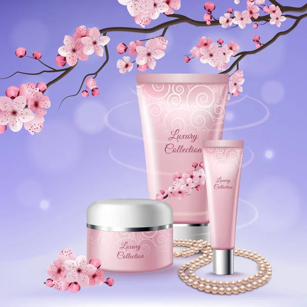 Sakura rör av kosmetika sammansättning — Stock vektor