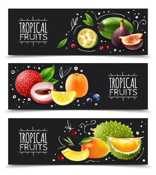 Tropical Fruits Horizontal Banners — Stock Vector