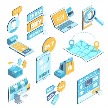 E-ticaret izometrik Set