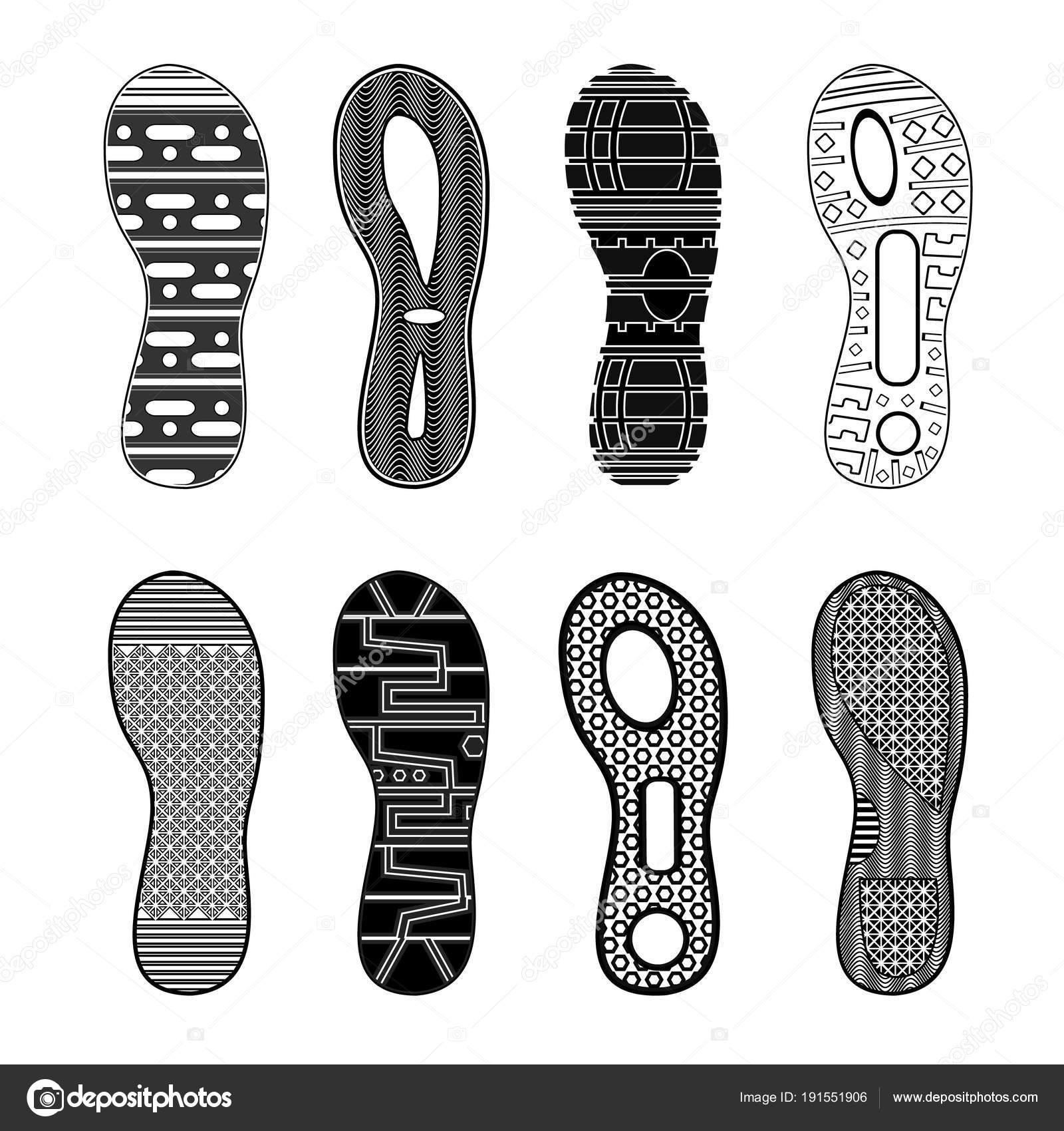 Deportivos Stock De Huellas Vector Monocromo — Sistema Zapatos vmN8nw0