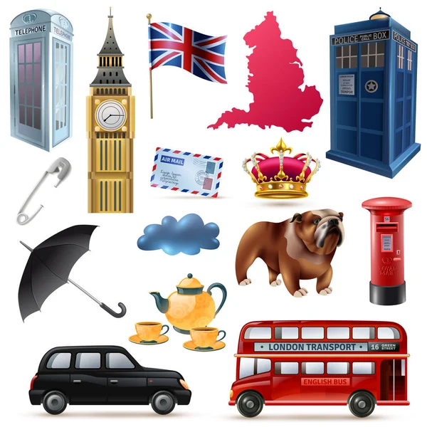 Londen Engeland Icons Set — Stockvector