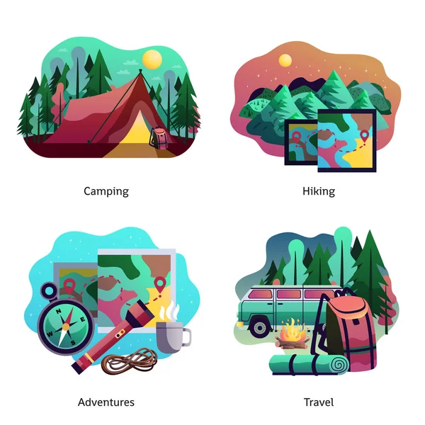 Senderismo Camping Concepto Abstracto — Vector de stock